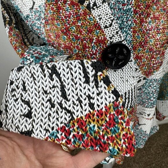 IC by Connie K Women's S Asymmetric Hem Blazer Jacket Multi Geometric EUC - Picture 6 of 14